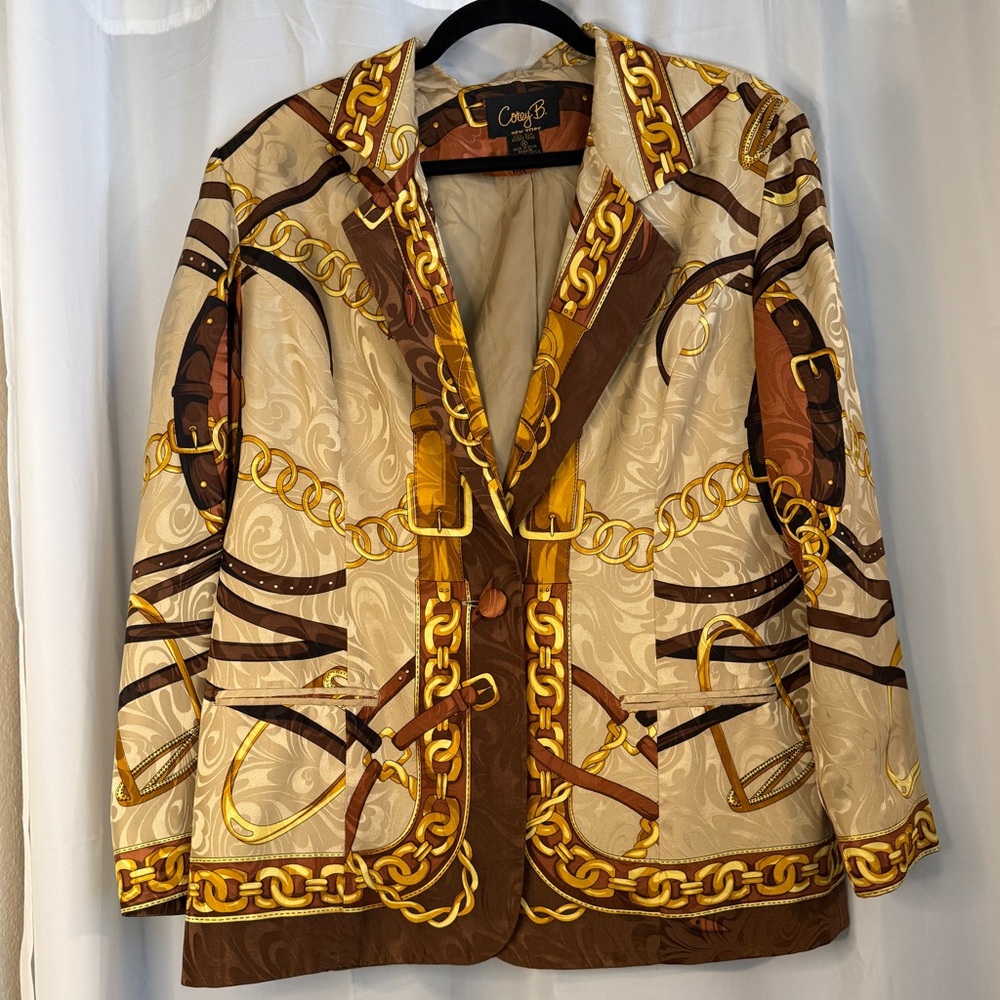Vintage Coery B New York Silk Chain Print Jacket – Equestrian Style - Picture 2 of 12